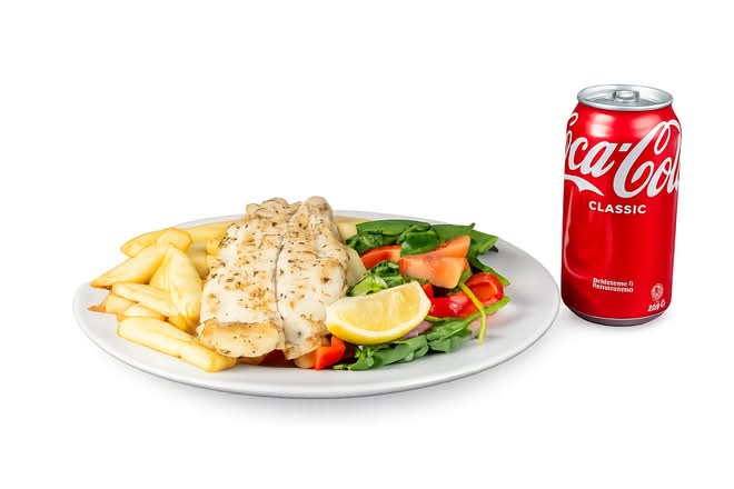 Grilled Fish, Chips & Salad