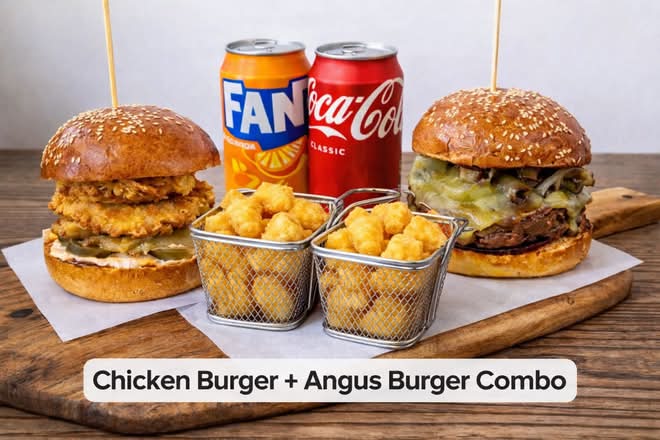 COMBO Angus burger + Chicken Burger + 2 soft drink