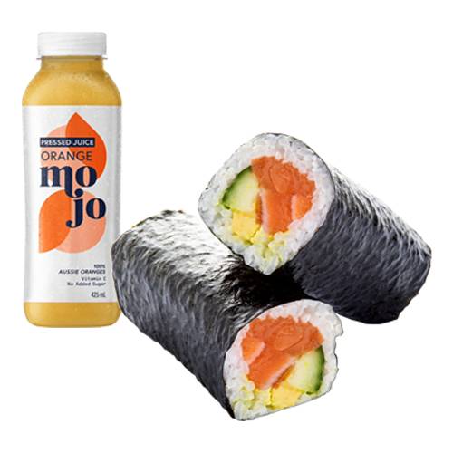 2 Fresh Salmon Handroll + Mojo Orange Juice