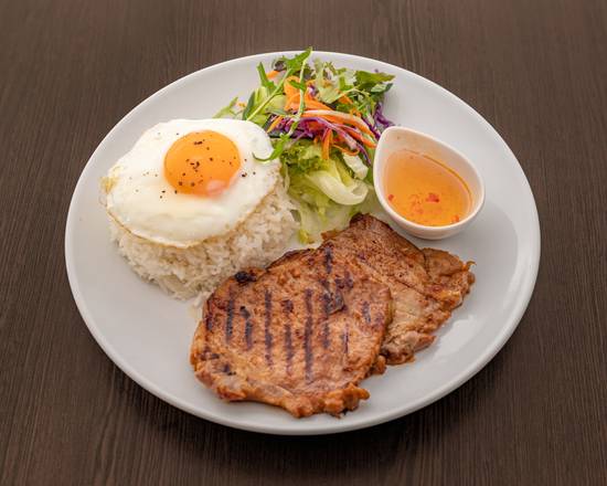 Pork Chop with Fried Egg Rice Dish