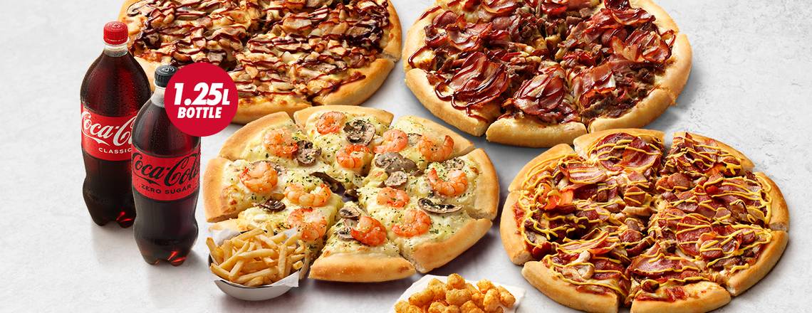Hut Deal: 4 Large pizzas + 4 Sides.
