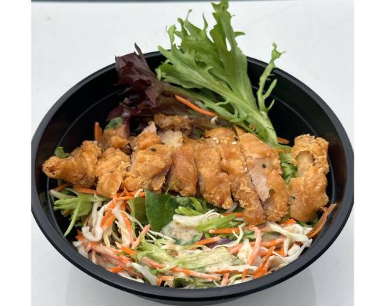 Mumplings Salad w Fried Chicken and Honey Sesame Sauce