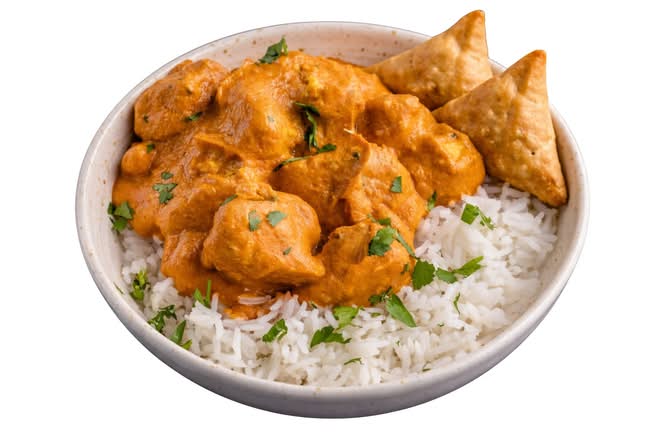 Butter Chicken & samosa Rice Bowl