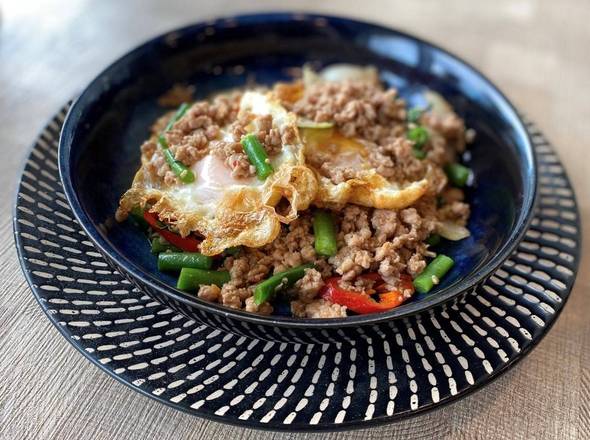 Pad Kha Prow Gai sub with 2 Fried eggs  (Chicken minced with Thai Basil Chilli)