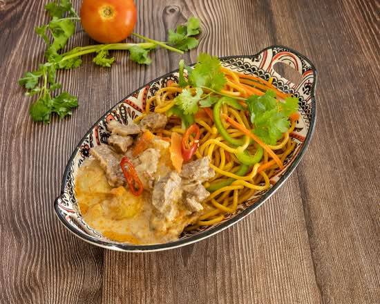 Red Beef Curry with Stir Fried Noodles