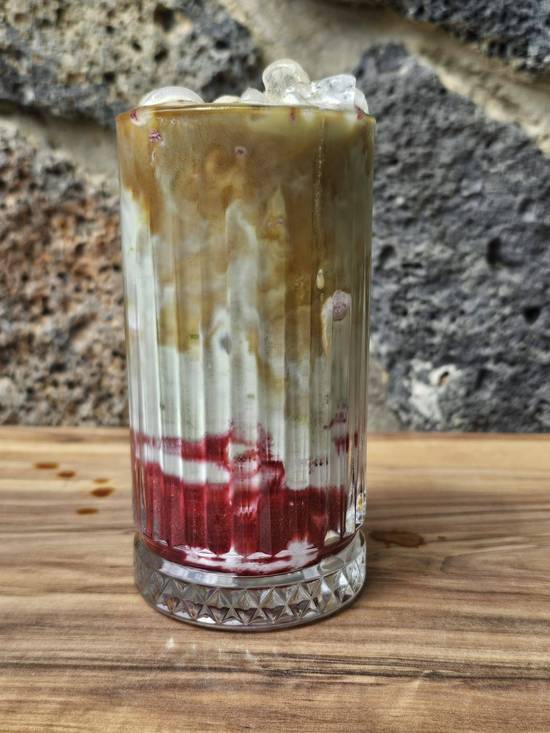 Iced berry matcha latte