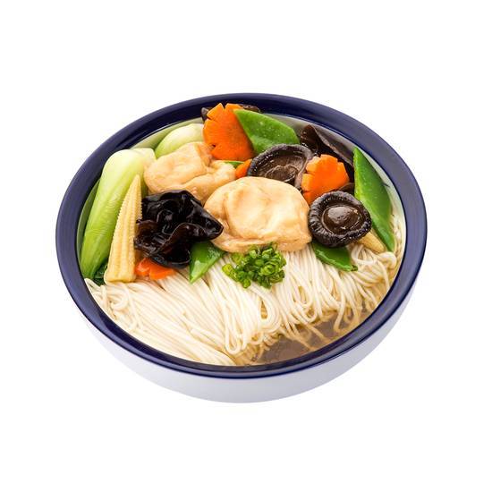 Stir Fry Asian Greens on Noodle Soup