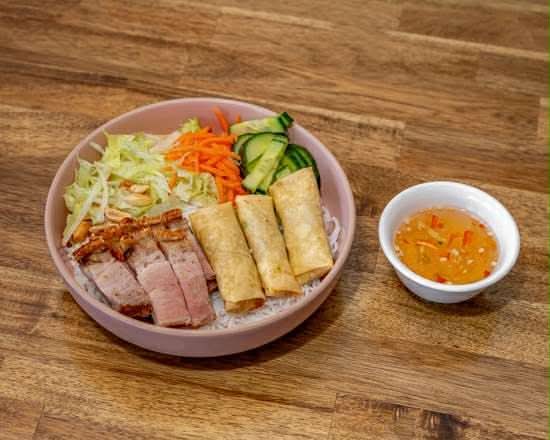 Roasted Pork Noodle and Spring Rolls