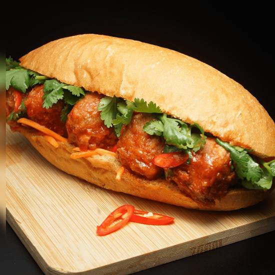 Meatball Bánh Mi tomato sauce
