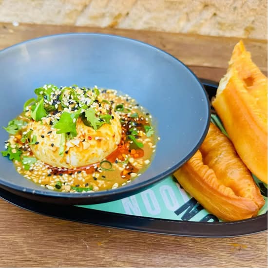 Burrata with Sesame Chilli Sauce and Youtiao