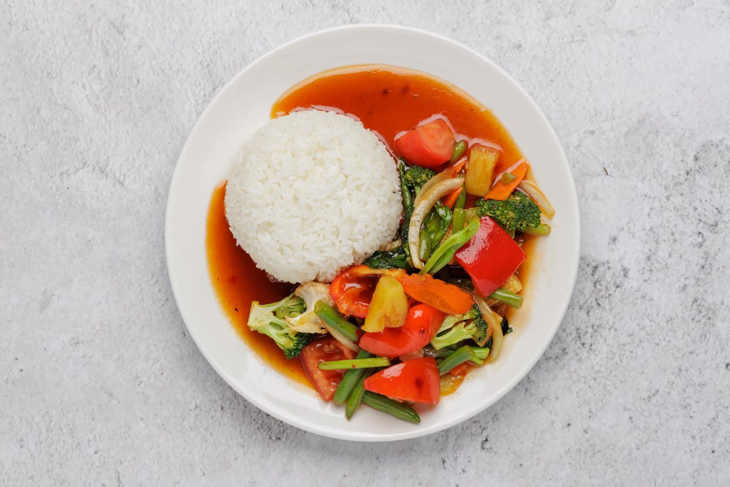 Mixed Veggies (V)  with sweet chilli sauce with rice