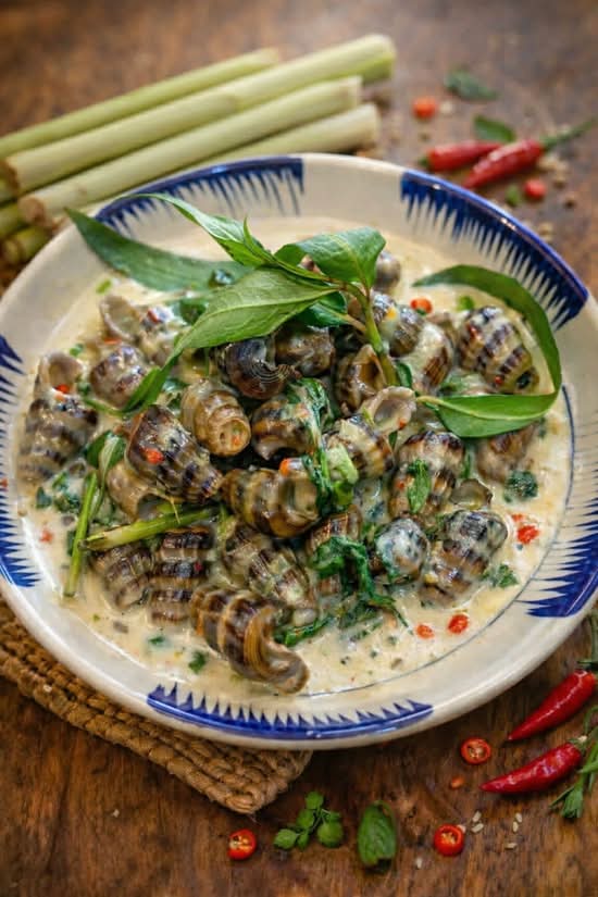 Stir Fried Snails with Coconut Milk ( ốc len xào dừa)