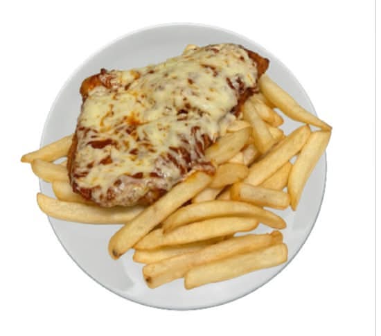 Chicken Parmigiana with chips
