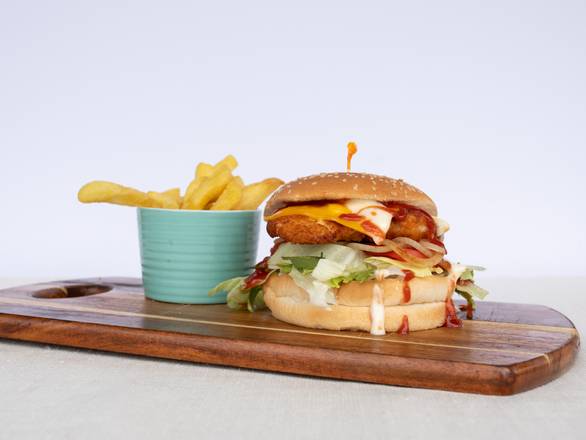 Schnitzel Burger with Chips