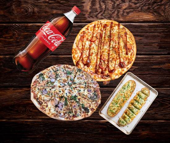 Deal 4 (Any Two Family Size Pizzas With Garlic Bread & Bottle Of Drink 1.25L)