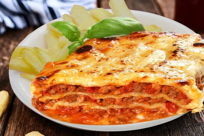 Beef Lasagne and Chips