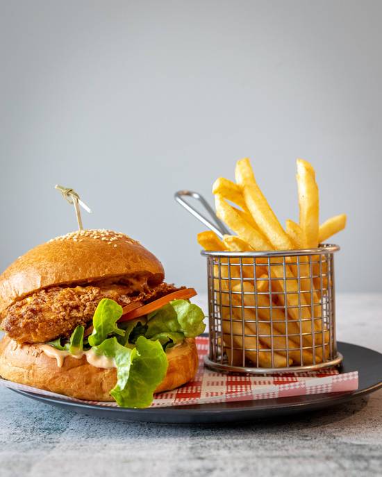 Crispy Chicken Burger and Chips