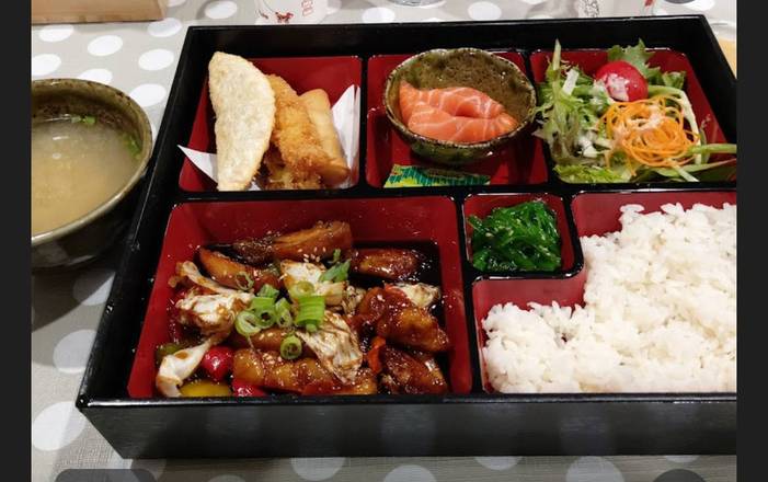 Salmon Teriyaki Bento+Miso soup
