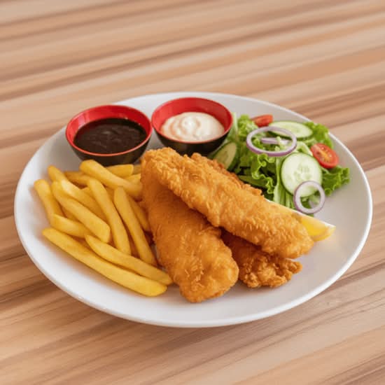 Beer Battered Fish With Chips And Salad