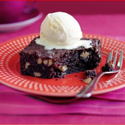 Brownie Served With Vanilla Ice Cream.