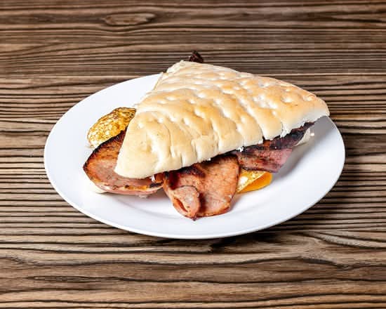 Double Bacon and Double Egg Toastie with Tomato Sauce