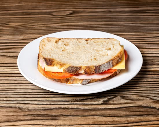 Toasted Rustic Ham, Cheese, Tomato and Mayonnaise on Sourdough