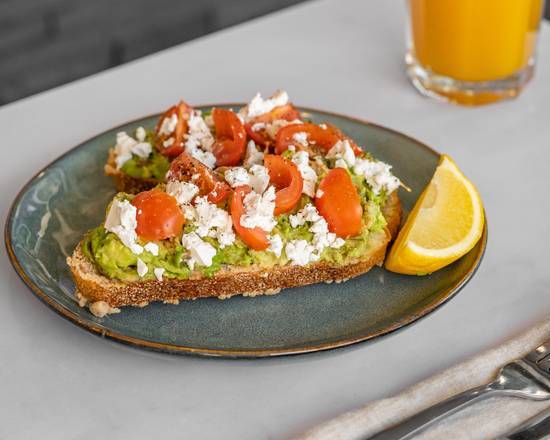 Smashed Avocado on Sourdough Toast with Tomato and Feta