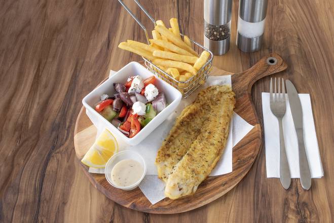 Grilled Fish, Chips and Salad