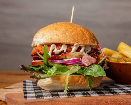Chicken Schnitzel Burger with Fries