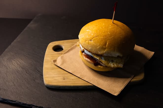 Egg & Bacon Roll (with BBQ Sauce)