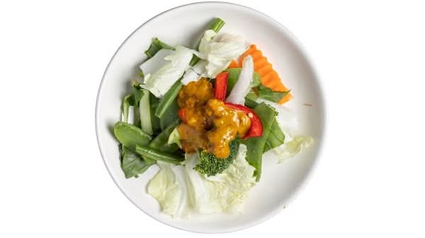 Steamed Vegetables with Satay Sauce and Rice (VG)