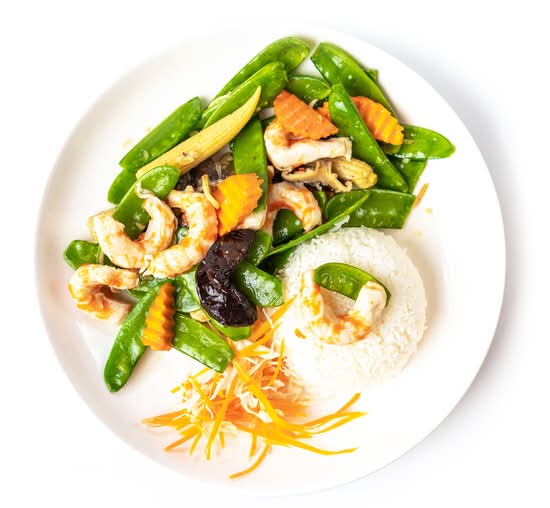 Vegan Prawns with Snow Pea and Rice (VG)