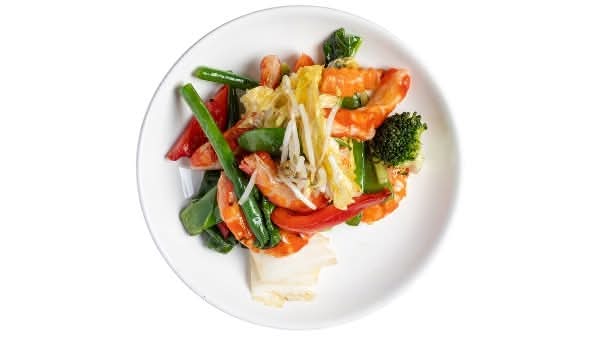 Vegan Prawns with Mixed Vegetables and Rice (VG)