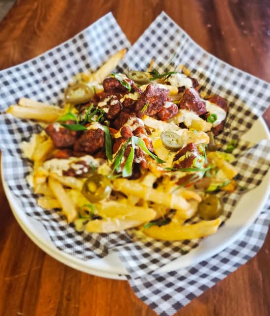 Buffalo Popcorn Chicken Loaded Fries