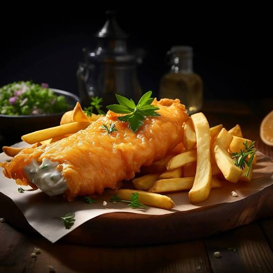 Grilled Fish, Chips and Salad