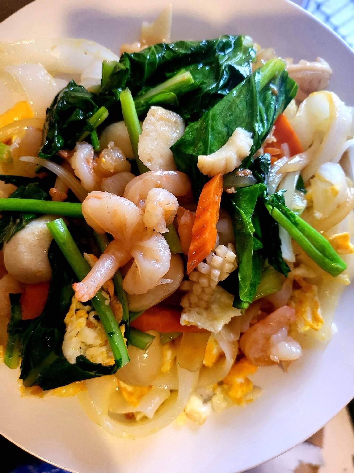 Seafood Stir Fry with Flat Noodles