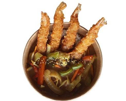 Crumbed Prawn Curry Don