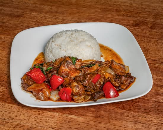 Stir Fried Beef Eggplant Stew with Rice