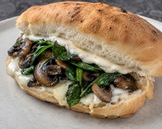 Mushroom and spinach on turkish bread