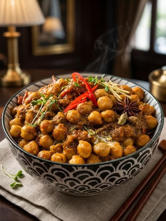 Chickpeas Activated Curry Slow Cooked with Onions, Tomatoes and Ground Spices