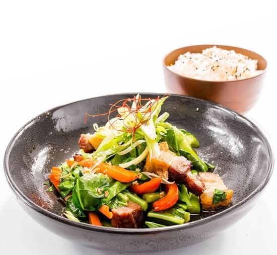 Crispy pork belly and Kai Lan