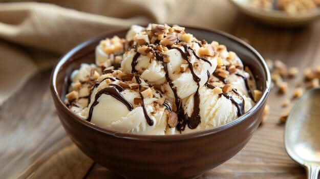 Nut Sundae with Vanilla Ice Cream