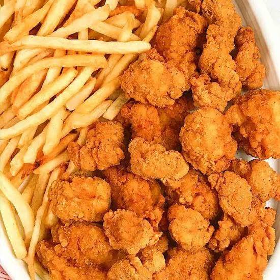 Popcorn Chicken with chips and aioli