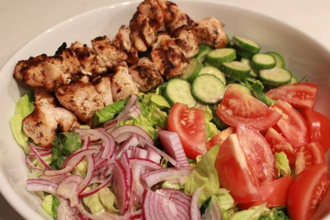 Mediterranean chicken kebab salad