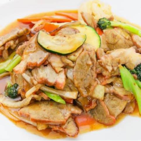 BBQ Pork In Plum Sauce With Vegetables