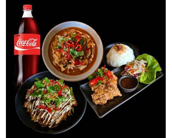 Couples Meal Deal (Roast duck noodles, Vietnamese curry, Chicken Wings & bottle of soft drink)