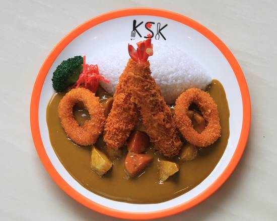 Curry Prawn Tempura and Calamari  with Rice