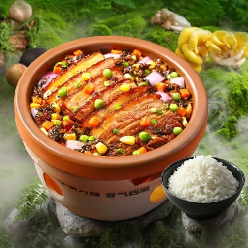 Braised Pork Belly with Pickled Mustard in Clay Pot
