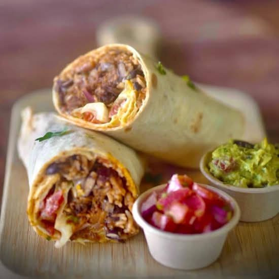 Brisket Burrito with chipotle sauce & sour cream