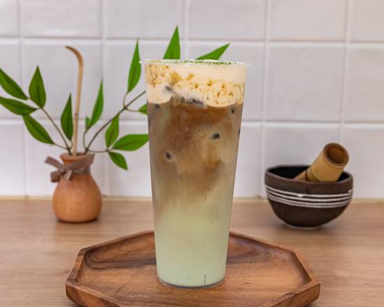 Matcha Coffee Latte with Milk Foam